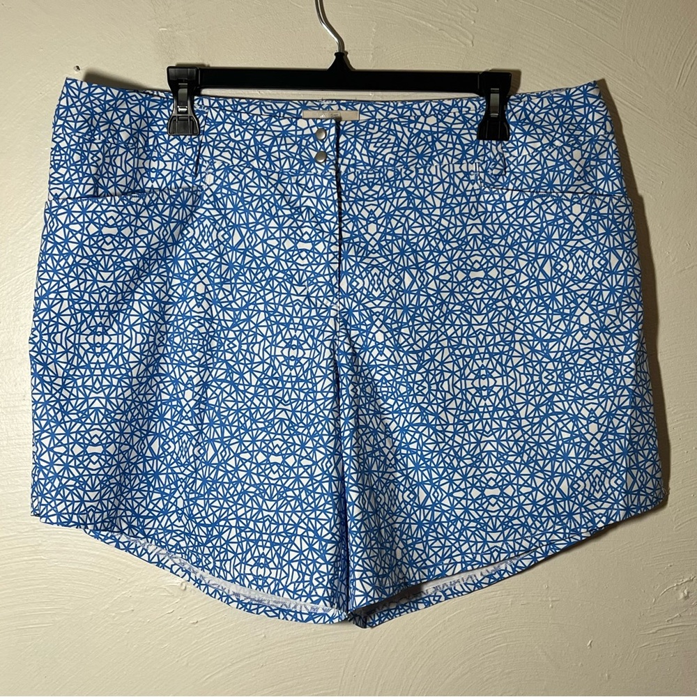 Adidas Shorts 16 Womens Blue White Geometric Print Sports Golf LightWeight
